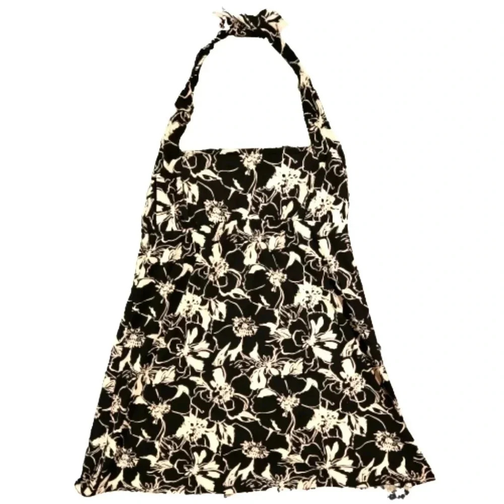 Lands’ End Black & White Floral Halter Swim Top | Flattering Fit | Size 4